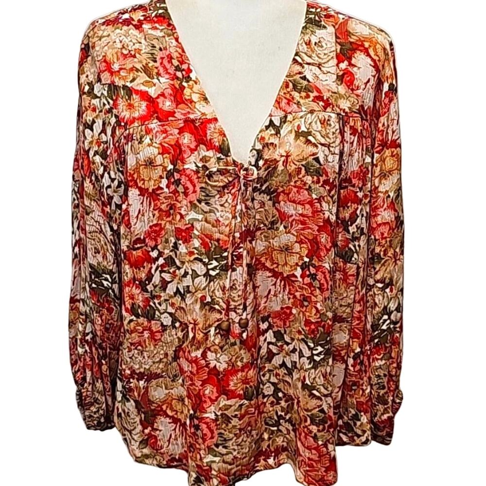Rachel Zoe Tunic Boho Top Floral Viscose Gold Metalic Fibers Wmn Sz S (NWT)